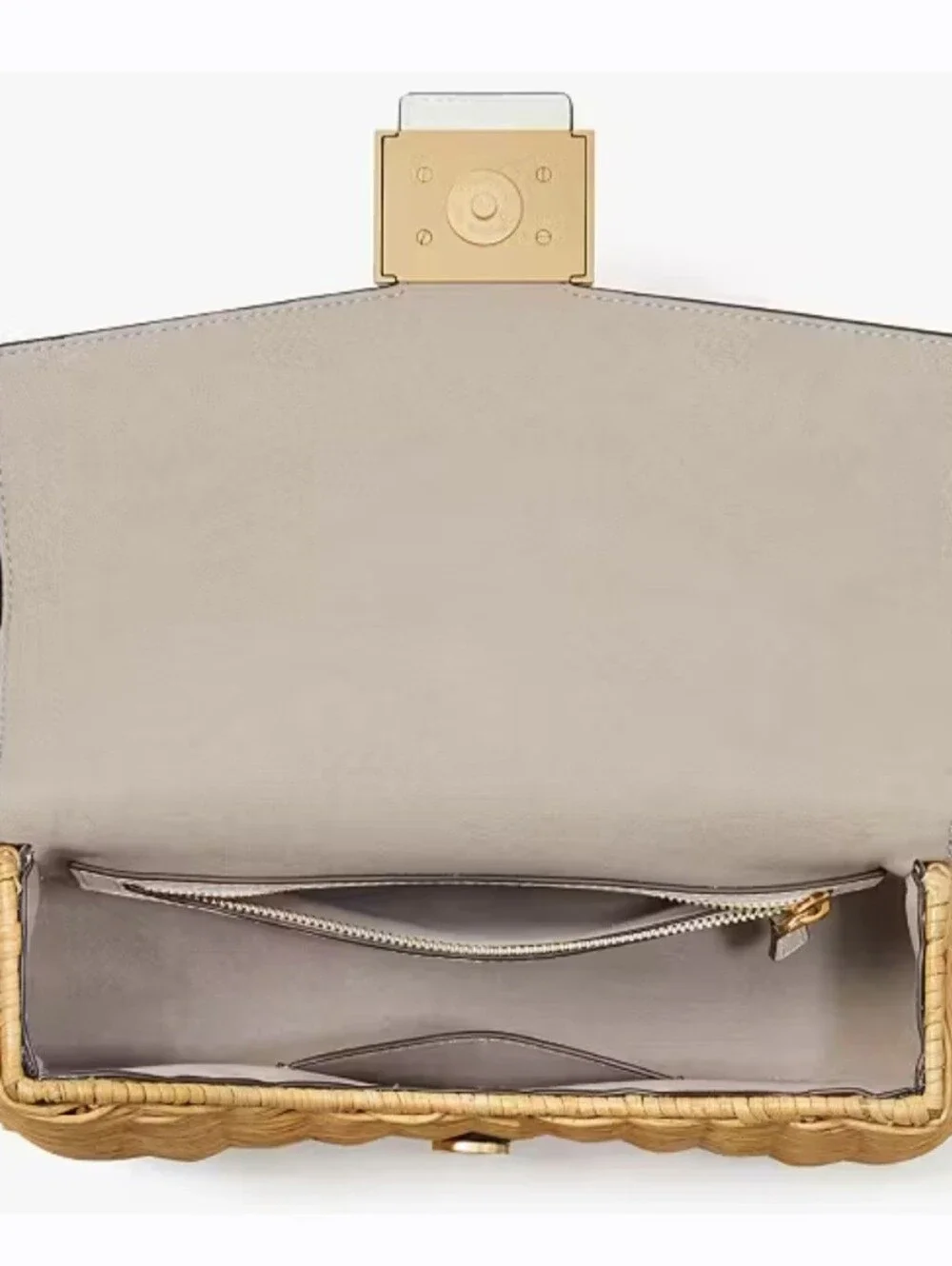 kate spade White and Tan Wicker Crossbody Bag